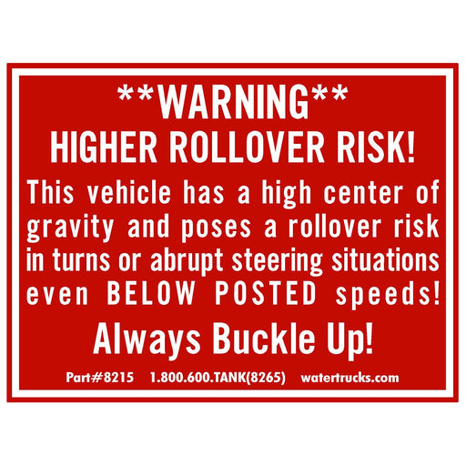 Decal Warning, High Rollover Risk Warning Label (Windshield), 3-1/2" Height x 4-3/8" Width, UnitedBuilt DECALROLLOVER - UnitedBuilt Equipment