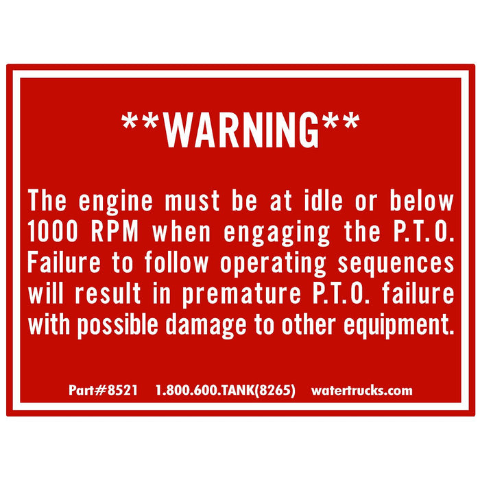 Decal Warning, PTO Engagement, 3-1/2" Height x 4-3/8" Width, UnitedBuilt DECALPTOWARNING - UnitedBuilt Equipment