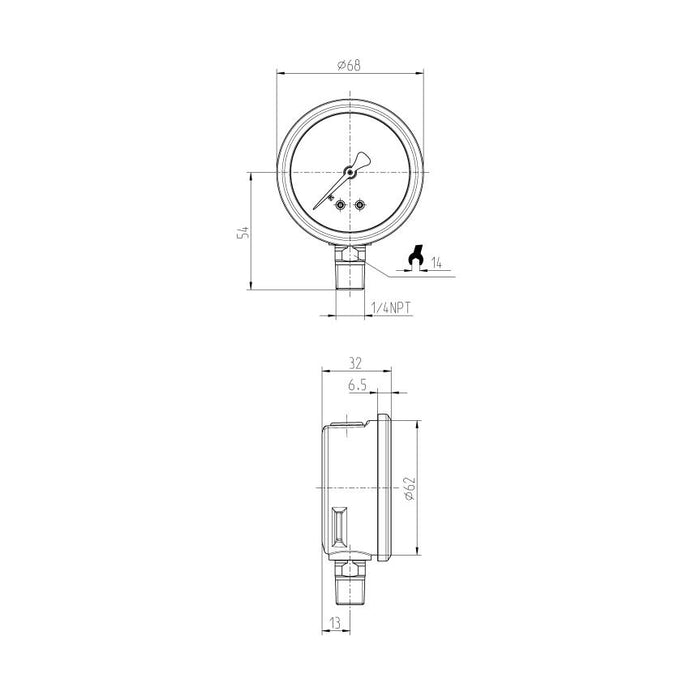 WIKA 213.53 Glycerin Filled Pressure Gauge, 200 PSI, 2-1/2" Dial, 1/4" NPT Lower Mount – 9767088