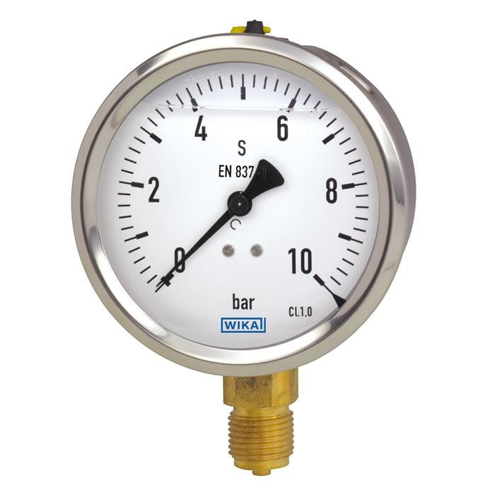 WIKA 213.53 Glycerin Filled Pressure Gauge, 200 PSI, 2-1/2" Dial, 1/4" NPT Lower Mount – 9767088