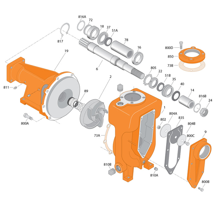 Water Pump, Self-Priming, Model B4ZRKS, 4" Suction x 4" Discharge, Female NPT Ends, Clockwise (CW), Hydraulic Drive SAE C 4-Bolt 1-1/4" x 14T, 9.12" Cast Iron Impeller, Mechanical Seal, Berkeley B70373 (MEGA 302430)