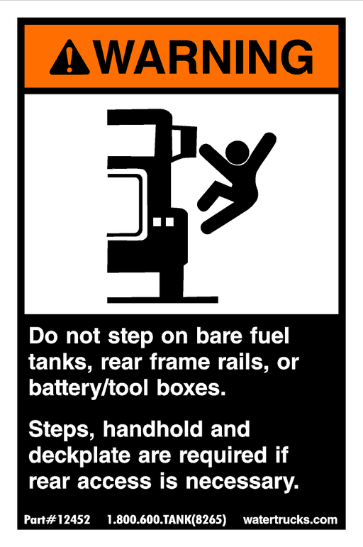Decal Warning, Do Not Step, Fuel Tank, Frame Rail, Battery Boxes - UnitedBuilt Equipment