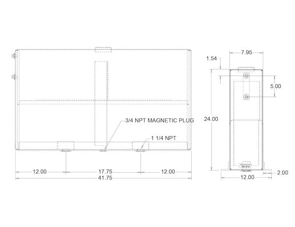 Tank Reference Height Hydraulic Tank 35 Gallon, Aluminum, Diamond Tread, Upright Mount ...