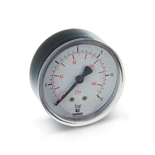 Pressure Gauge, Industrial, 0 to 160 psi, 1 - 1/2" Dial, Steel Case, 1/8" Male NPTF, Camozzi M043 - P10TF - UnitedBuilt Equipment