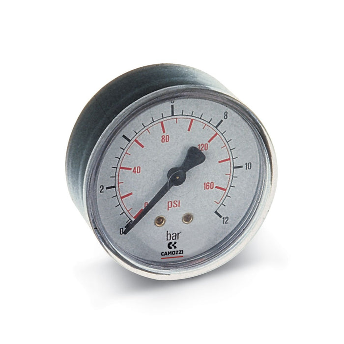 Pressure Gauge, Industrial, 0 to 160 psi, 1 - 1/2" Dial, Steel Case, 1/8" Male NPTF, Camozzi M043 - P10TF - UnitedBuilt Equipment