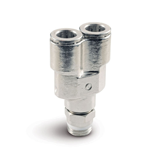 Push - In Air Fitting, Male Y Swivel, 1/4" Tube OD X 1/8" Male NPTF, Camozzi P6450 04 - 02 - UnitedBuilt Equipment