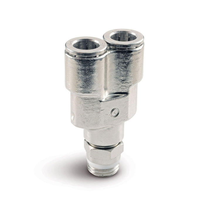 Push - In Air Fitting, Male Y Swivel, 1/4" Tube OD X 1/8" Male NPTF, Camozzi P6450 04 - 02 - UnitedBuilt Equipment