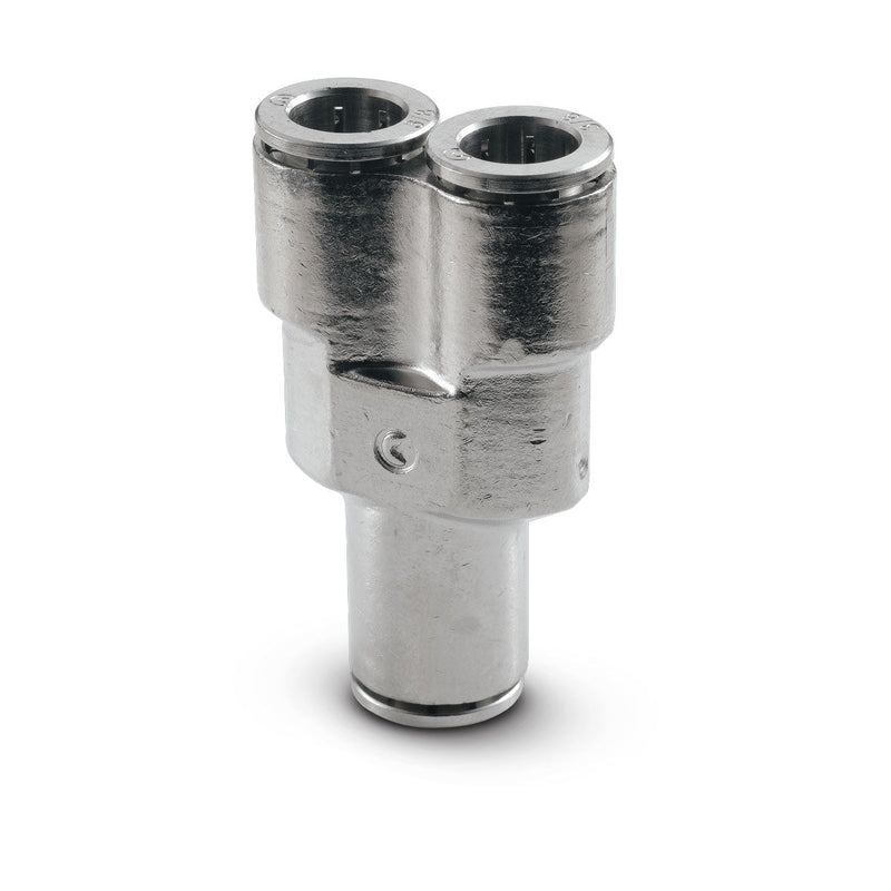 Push - In Air Fitting, Union Y, 1/4" Tube OD, Camozzi 6560 04 - 00 - UnitedBuilt Equipment