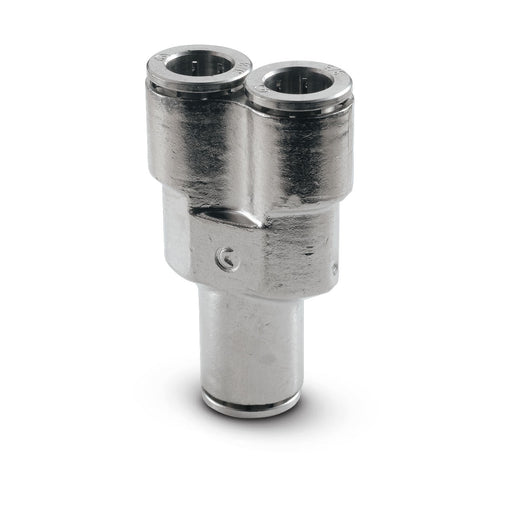 Push - In Air Fitting, Union Y, 1/4" Tube OD, Camozzi 6560 04 - 00 - UnitedBuilt Equipment