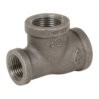 Threaded Tee Reducer Branch, 3/4" x 1/2" x 3/4" FNPT, Class 150, Black Malleable Iron, SCI 3105R - UnitedBuilt Equipment