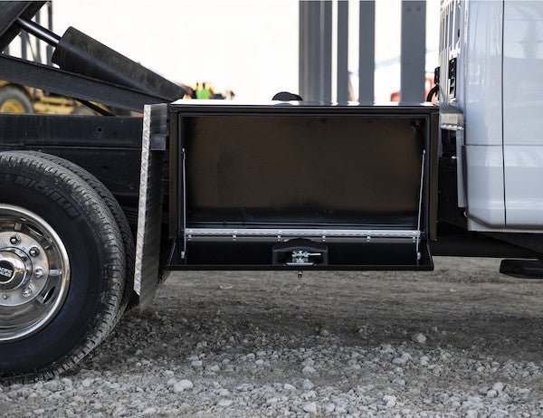 Tool Box 24x24x36, Black Steel, Underbody Truck Box, Locking Storage, Drop Door, Height 24" x Depth 24" x Width 36", Buyers 1704305 - UnitedBuilt Equipment