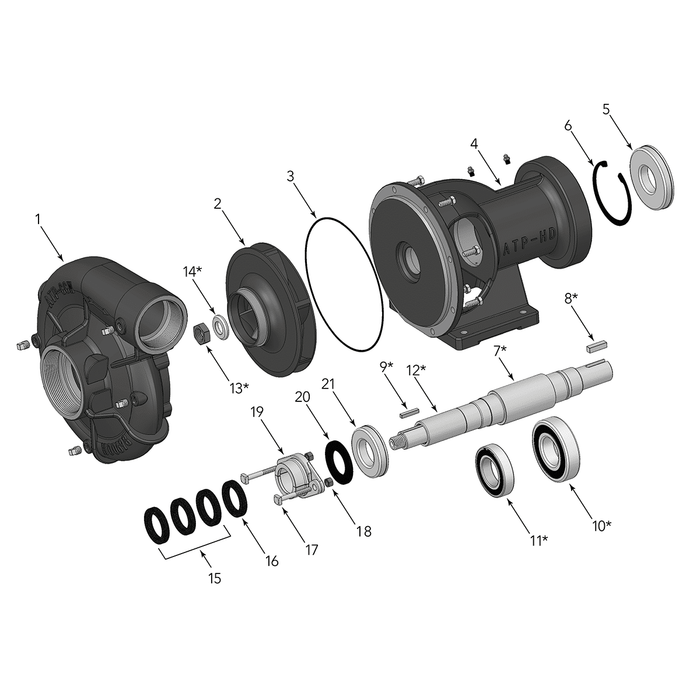 Water Truck Pump, Counter - Clockwise (CCW), Rope Packing Seal, 4x3 Threaded FNPT, B3ZRM B3Z - HD, 1 - 1/2" Shaft x 3/8" Key, ATP B85874 - UnitedBuilt Equipment