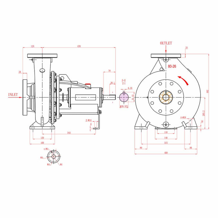 Water Truck Pump, Mechanical Seal, Clockwise (CW), 4x3 Flanged Volute, Potable NSF/ANSI 61, 316 Stainless Steel Volute, Impeller and Adapter, ATP 101 - XA80 - 26 - UnitedBuilt Equipment