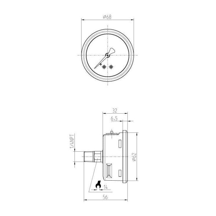WIKA 213.53 Glycerin Filled Pressure Gauge, 200 PSI, 2-1/2" Dial, 1/4" NPT Center Back Mount – 9767231 - UnitedBuilt Equipment
