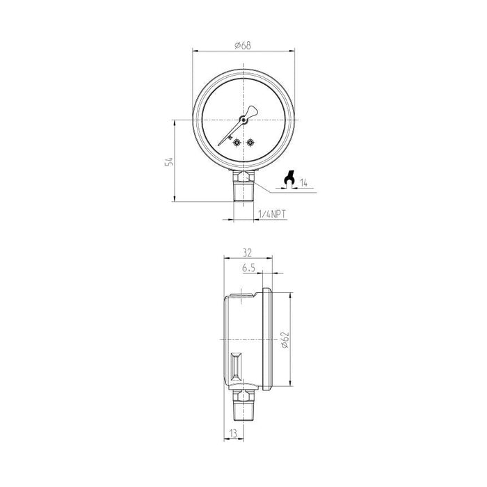 WIKA 213.53 Glycerin Filled Pressure Gauge, 200 PSI, 2-1/2" Dial, 1/4" NPT Lower Mount – 9767088 - UnitedBuilt Equipment
