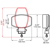 Work Light, 3.25" x 4.75" Oval LED Flood Light, Swiveling Head Horizontal or Vertical, IP67, 12V/24V, 1900 Lumens, Rugged Die - Cast Aluminum Body, Peterson 919 - MV - UnitedBuilt Equipment