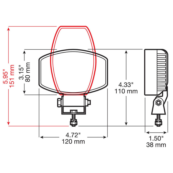 Work Light, 3.25" x 4.75" Oval LED Flood Light, Swiveling Head Horizontal or Vertical, IP67, 12V/24V, 1900 Lumens, Rugged Die - Cast Aluminum Body, Peterson 919 - MV - UnitedBuilt Equipment