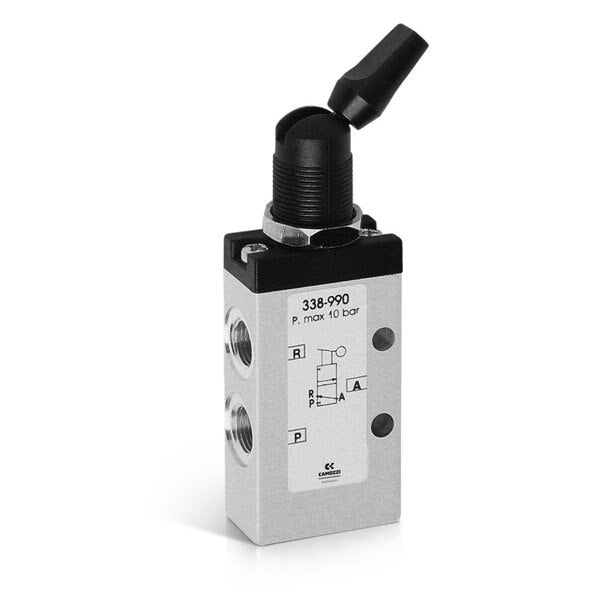 Air Switch Valve, 3-Way 2-Position NC, Toggle Lever, Bistable, 1/8