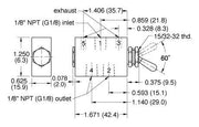 Air Switch Valve, 4-Way 2-Position Toggle Lever 1/8", Clippard MJTV-4 - UnitedBuilt Equipment