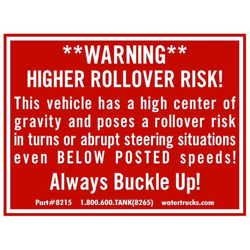 Decal Warning, High Rollover Risk Warning Label (Windshield), 3-1/2" Height x 4-3/8" Width, UnitedBuilt DECALROLLOVER - UnitedBuilt Equipment