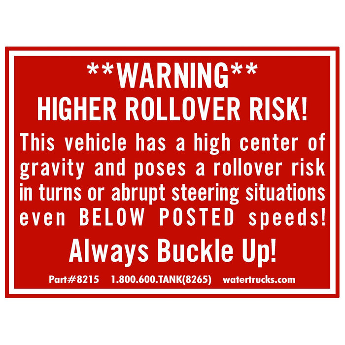 Decal Warning, High Rollover Risk Warning Label (Windshield), 3-1/2 ...