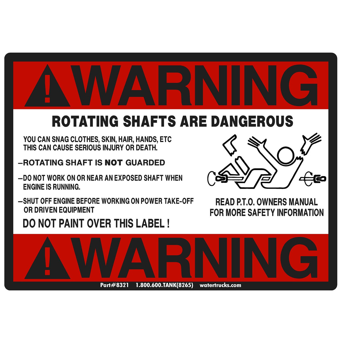 Tractor Rockshaft Sticker Decal Warning, Rotating Drive Shaft, 5
