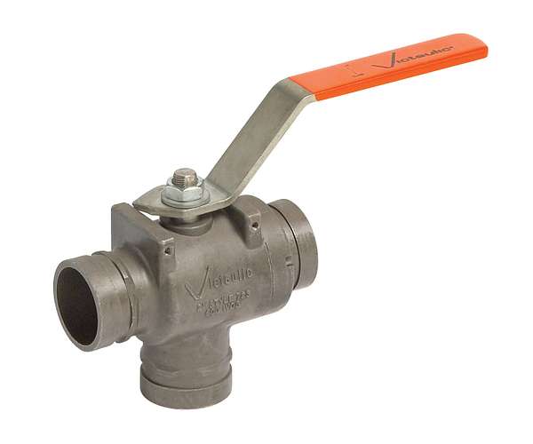 Diverter Ball Valve with Handle, Three Port 90° Turn, 2" Groove