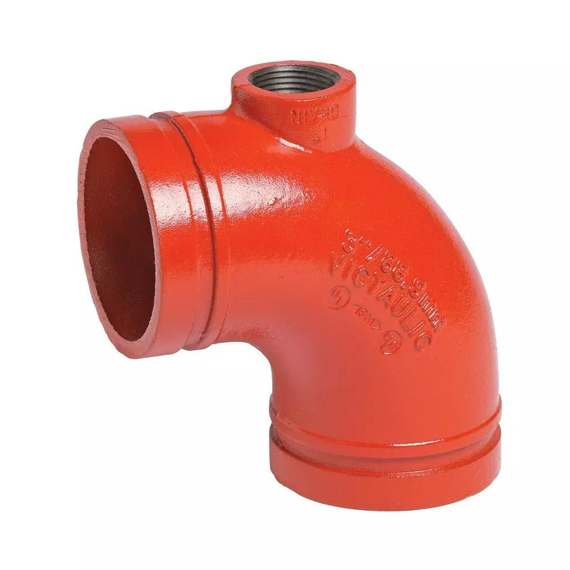 Groove 90 Degree Elbow, 3" Groove x 1" FNPT Drain Port, Victaulic 10-DR F030010PDR - UnitedBuilt Equipment