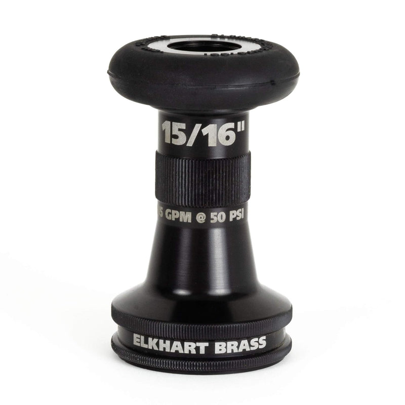 Handline Nozzle, 1-1/2" FNH Inlet, 7/8" Discharge, Smooth Bore Single Tip, Short Barrel, Black Bumper, 185GPM @ 50PSI, Elkhart 187-XD 66755007 - UnitedBuilt Equipment