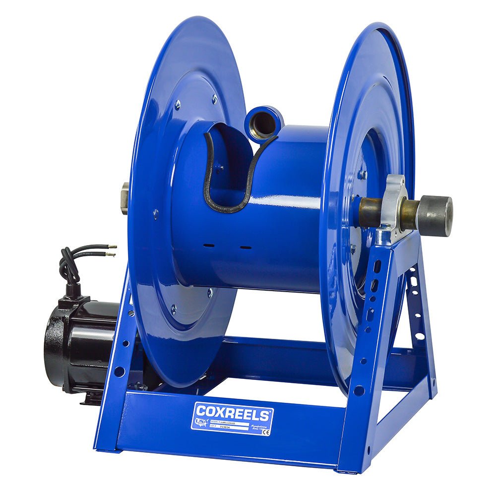 Hose Reel, 1-1/2" x 100', Electric Rewind, 12VDC 1/2 HP Explosion Proof Motor, BEXX Seal, Coxreels 1185-2024-ED - UnitedBuilt Equipment