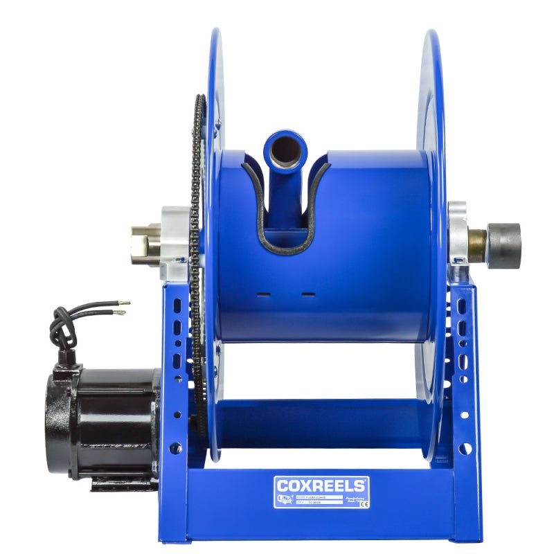 Hose Reel, 1-1/2" x 100', Electric Rewind, 12VDC 1/2 HP Explosion Proof Motor, BEXX Seal, Coxreels 1185-2024-ED - UnitedBuilt Equipment