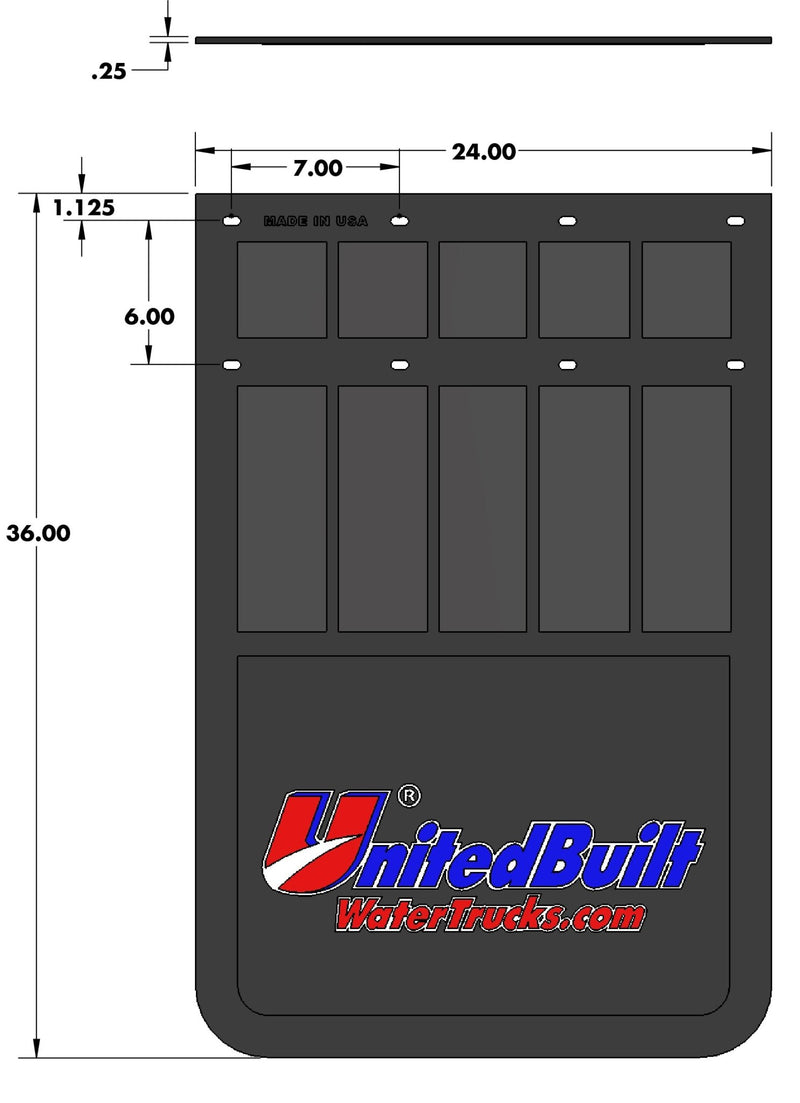 Mud Flap, Standard 1/4" x 36" Long, UnitedBuilt Logo (MUDFLP36) - UnitedBuilt Equipment