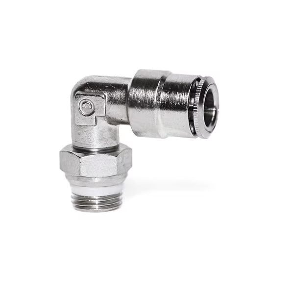 Push-In Air Fitting, Male Elbow Swivel, 1/4" Tube OD X 1/8" NPTF, Camozzi P6520 04-02 - UnitedBuilt Equipment